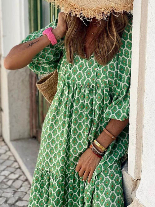 Boho Maxikleid Damen mit Print | Sommerkleid lang