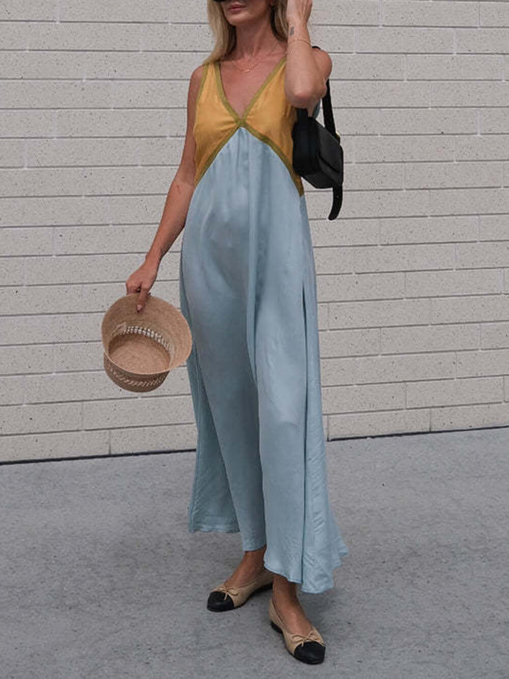 V-Ausschnitt Chic Kleid Damen | Color Blocking