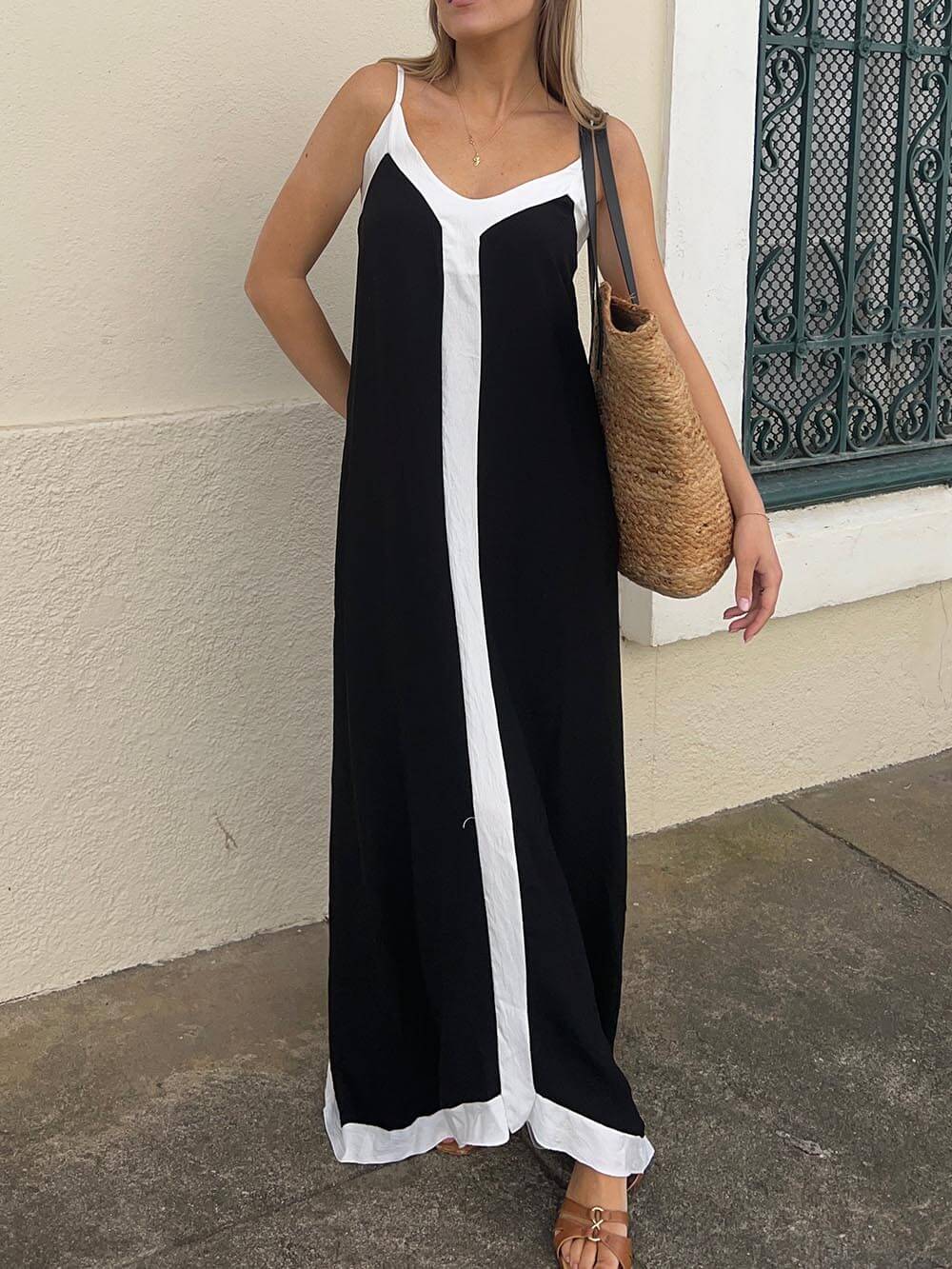 Damen Trägerkleid Midi | Color Block Sommer