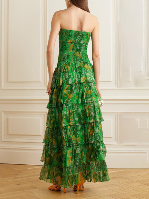 Bandeau Maxikleid Damen Volant | Blumen Print