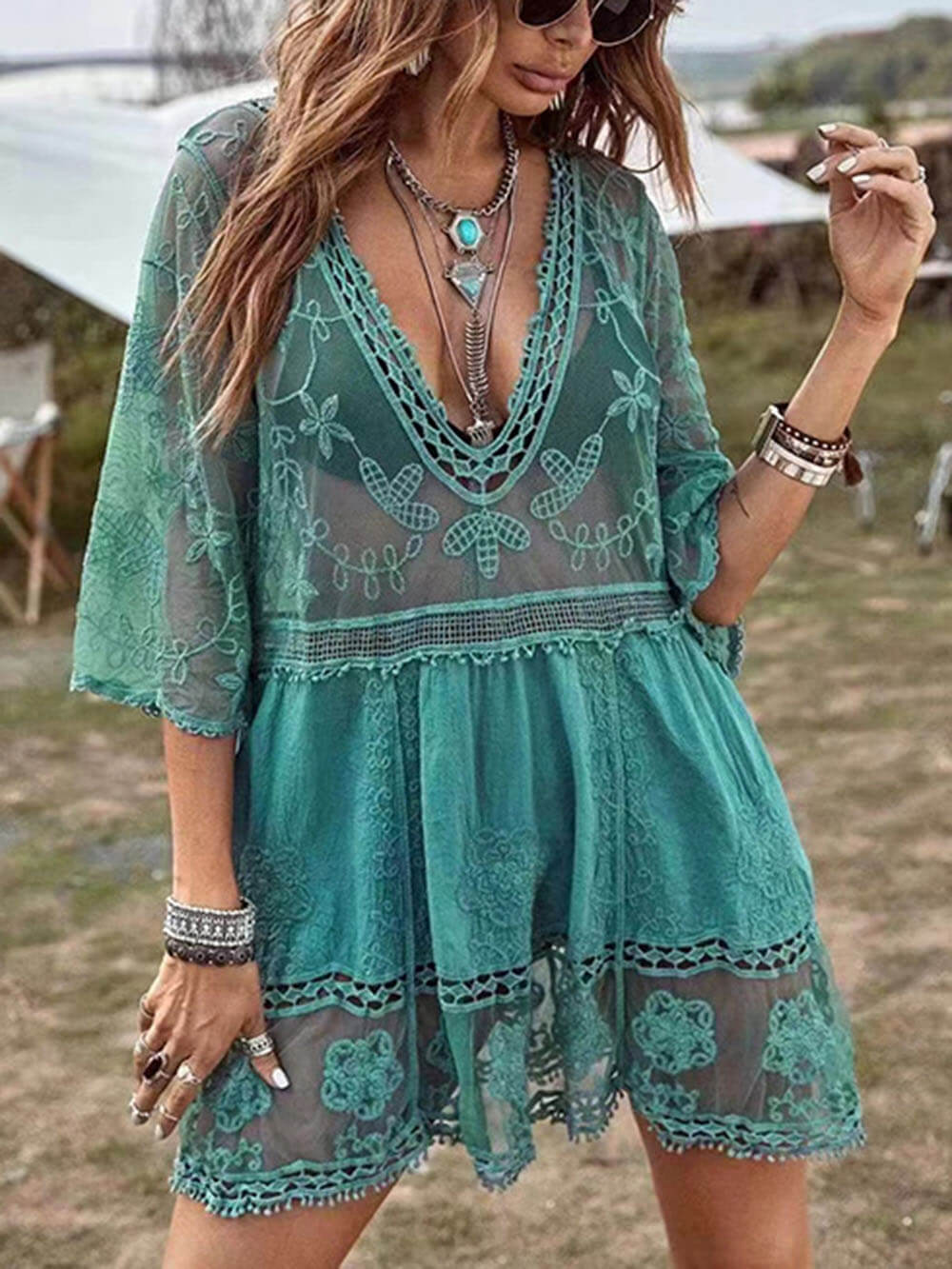 Damen Strandkleid Spitze | Bikini Cover-Up Beach