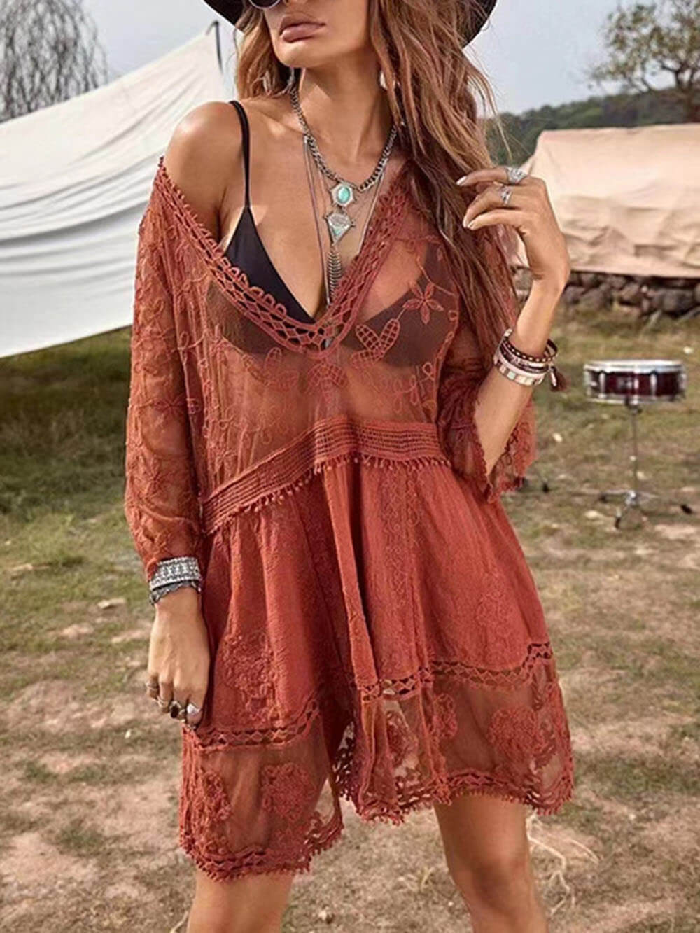 Damen Strandkleid Spitze | Bikini Cover-Up Beach