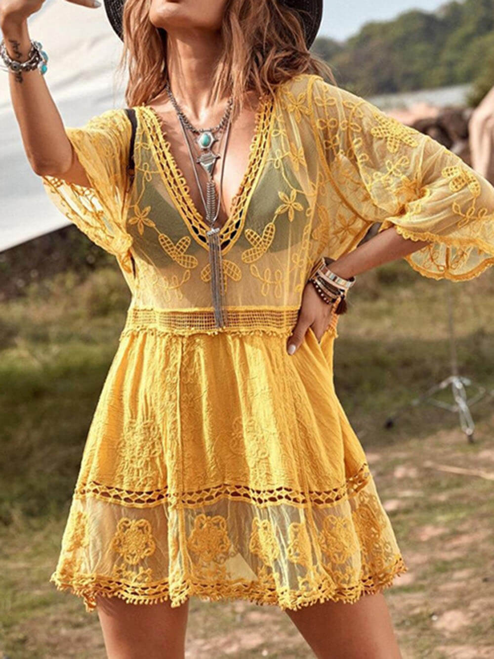 Damen Strandkleid Spitze | Bikini Cover-Up Beach