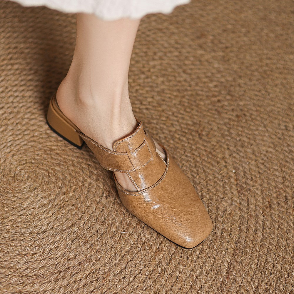 Lawson Square-Toe Leather Mules