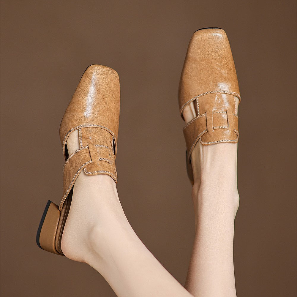 Lawson Square-Toe Leather Mules