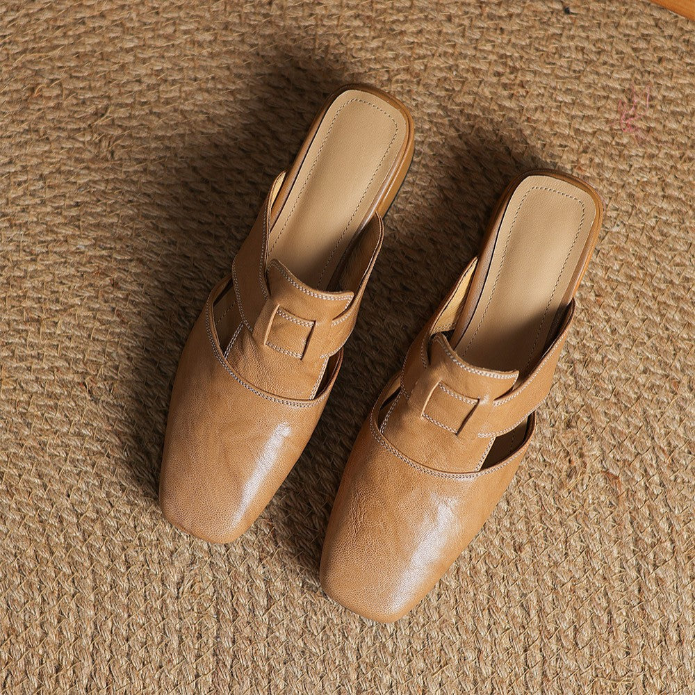 Lawson Square-Toe Leather Mules