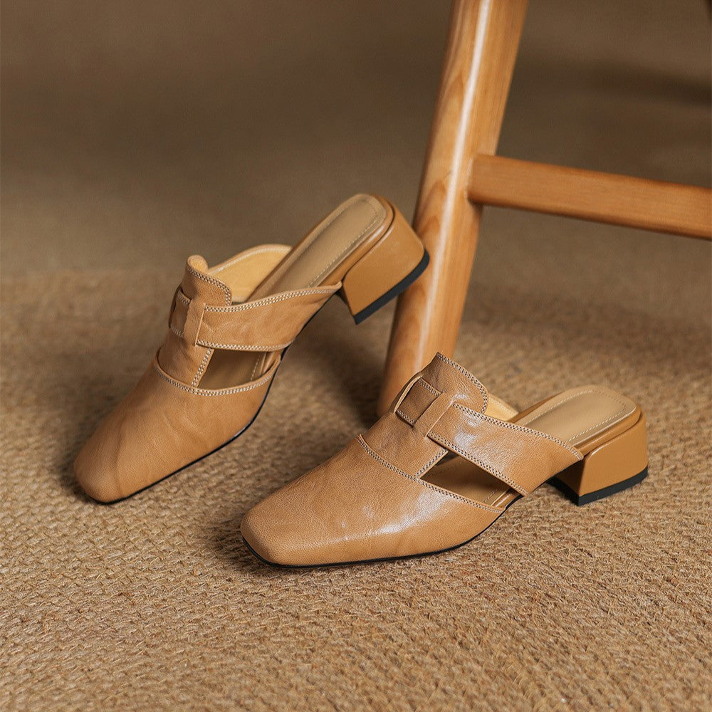 Lawson Square-Toe Leather Mules