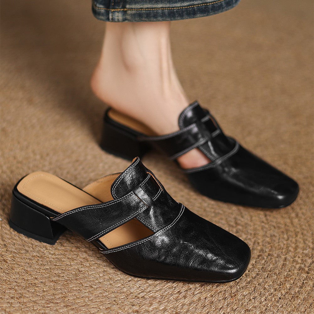 Lawson Square-Toe Leather Mules