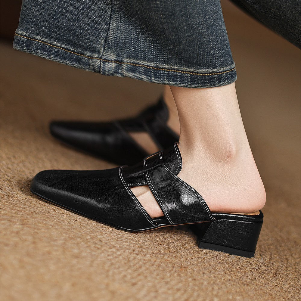 Lawson Square-Toe Leather Mules