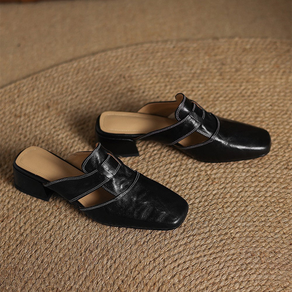 Lawson Square-Toe Leather Mules