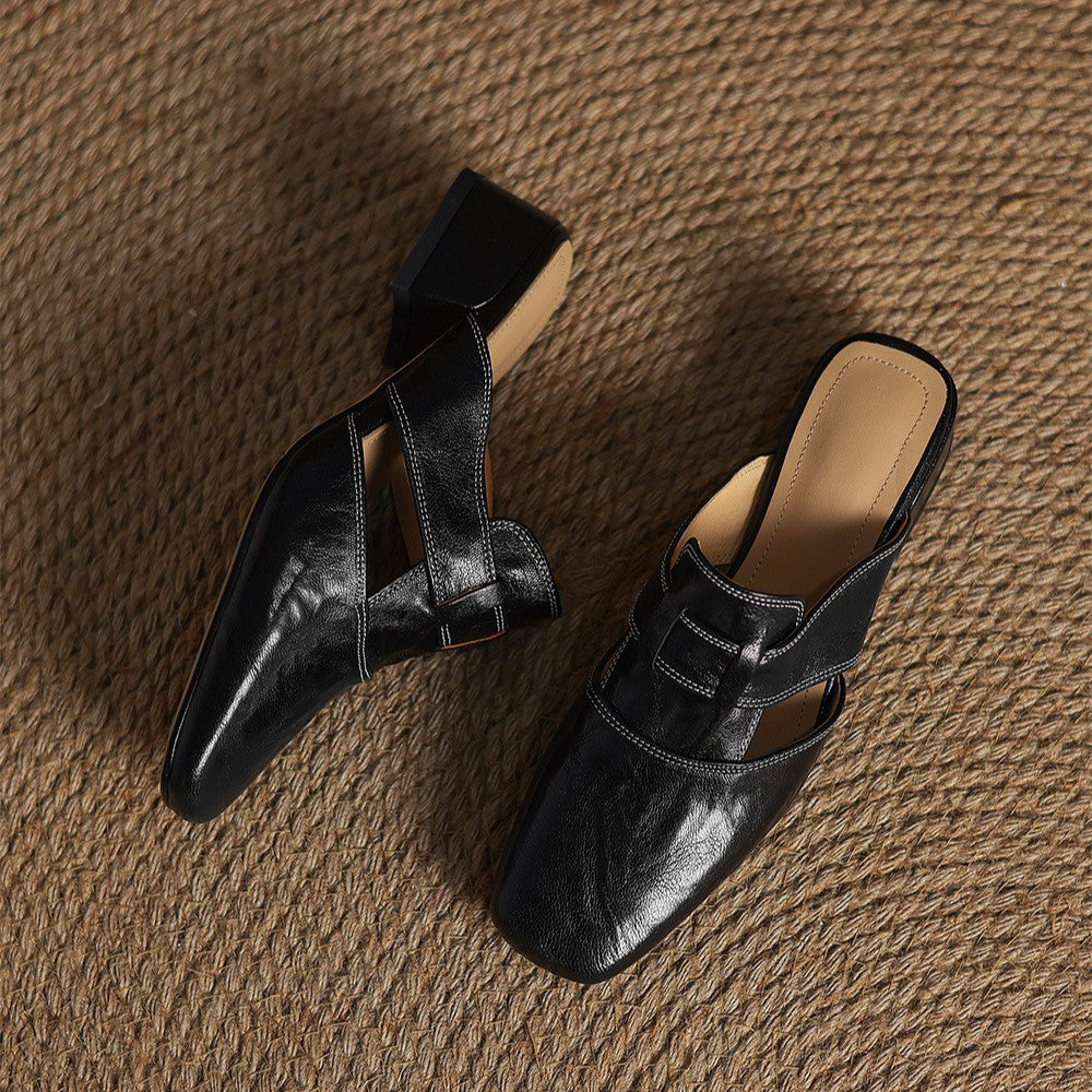 Lawson Square-Toe Leather Mules