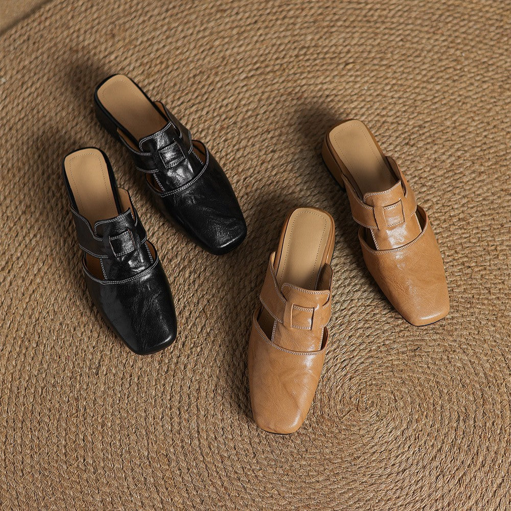 Lawson Square-Toe Leather Mules