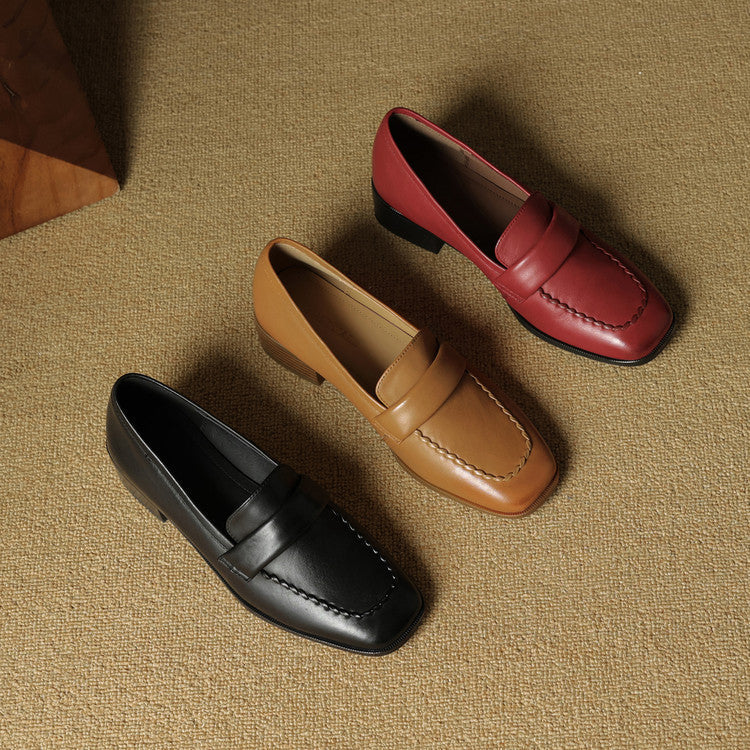 Elsie Square-Toe Leather Loafers