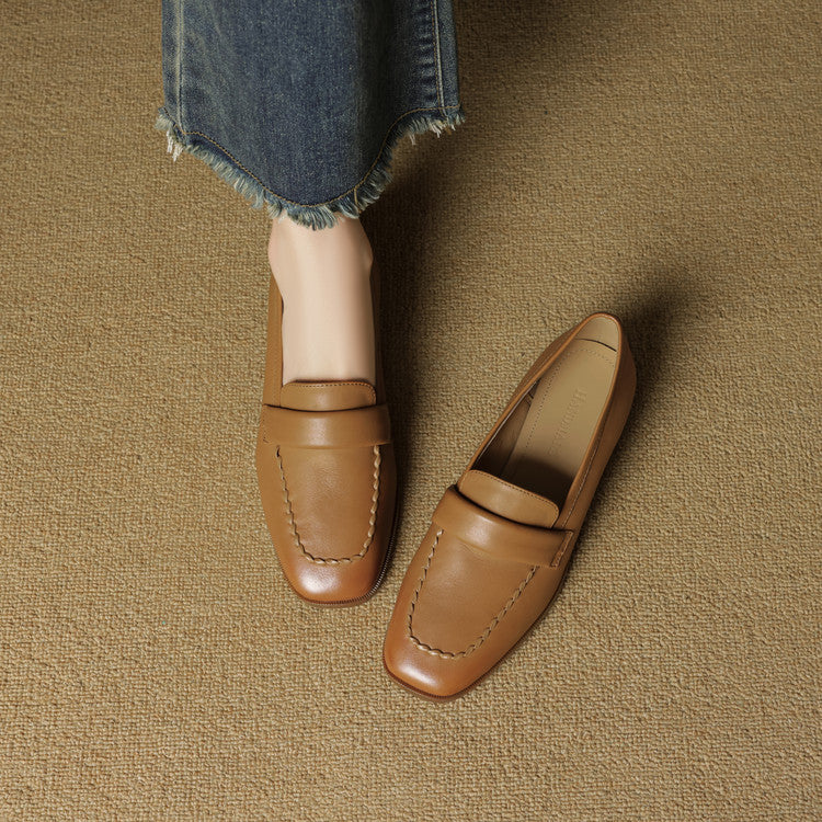 Elsie Square-Toe Leather Loafers