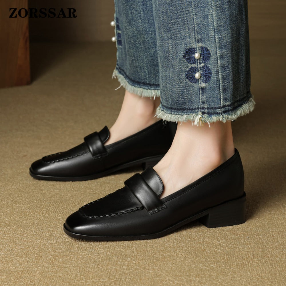 Elsie Square-Toe Leather Loafers