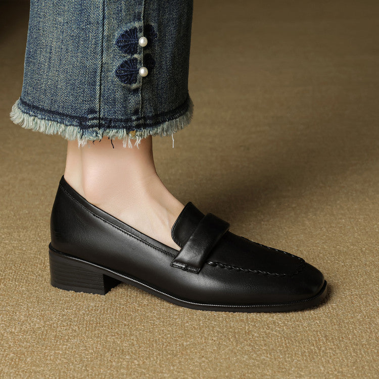 Elsie Square-Toe Leather Loafers
