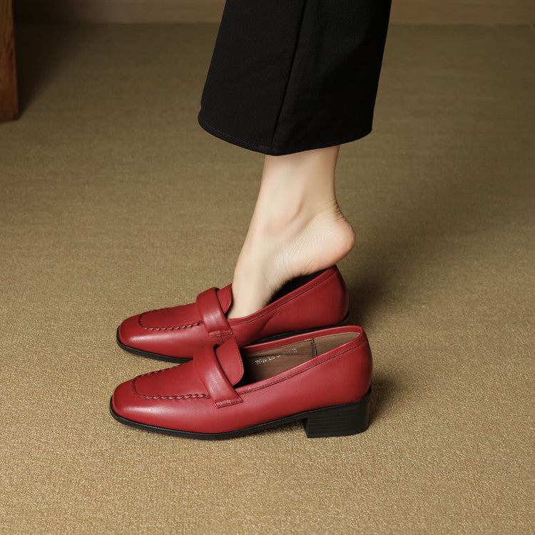 Elsie Square-Toe Leather Loafers