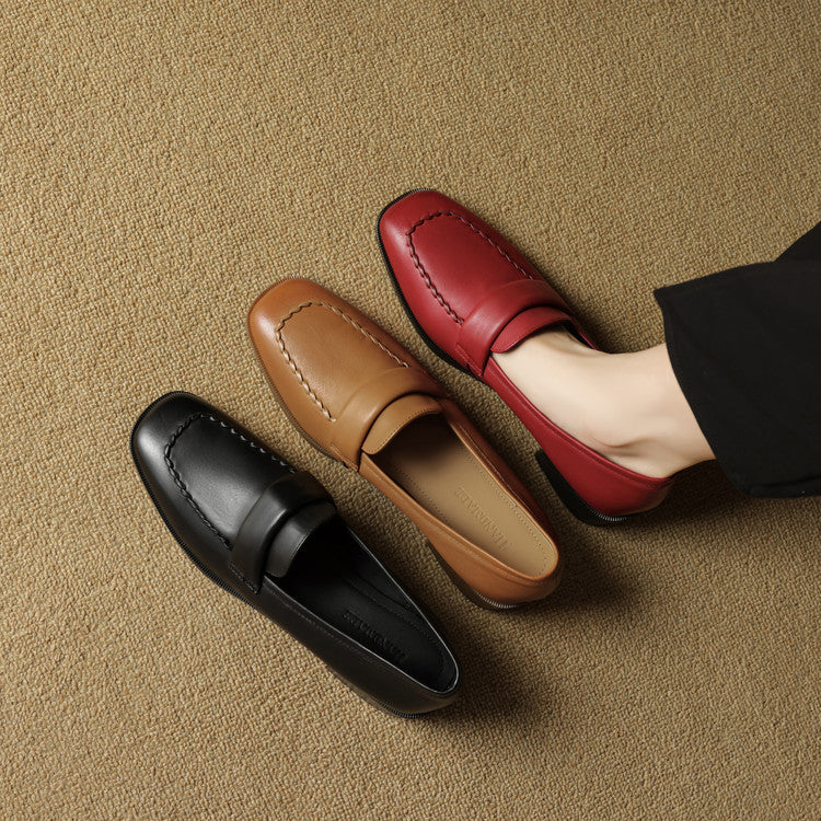 Elsie Square-Toe Leather Loafers