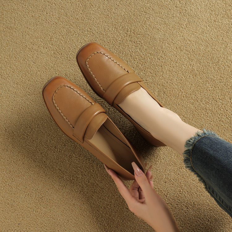 Elsie Square-Toe Leather Loafers