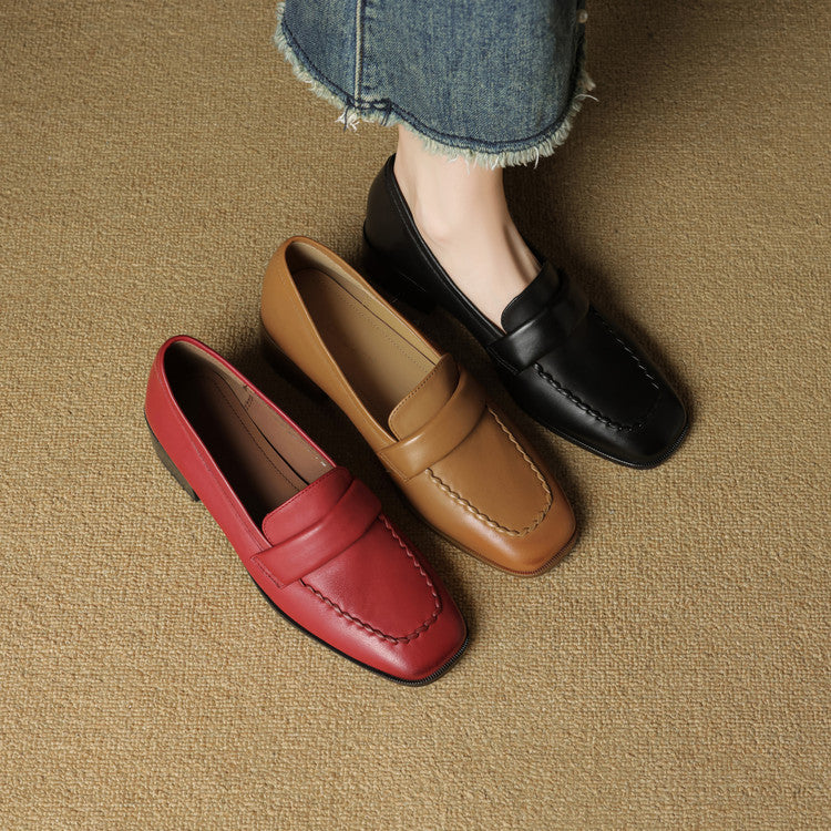 Elsie Square-Toe Leather Loafers