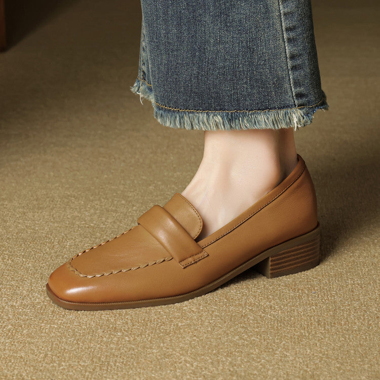 Elsie Square-Toe Leather Loafers