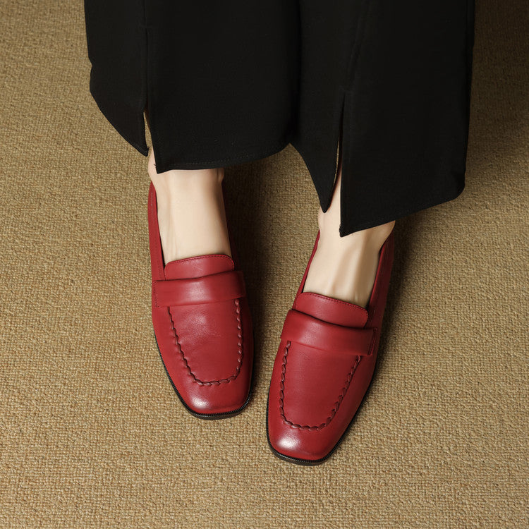 Elsie Square-Toe Leather Loafers