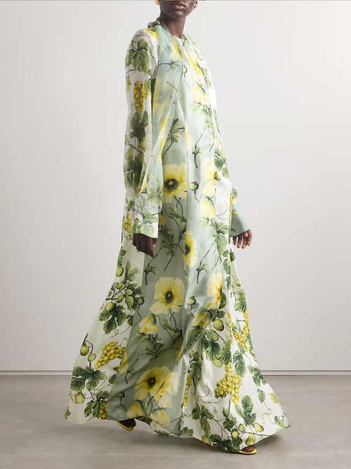 Blumen und Früchte Print Maxikleid Damen